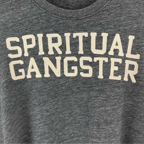 !SOLD! SPIRITUAL GANGSTER Heathered Dark Grey Logo Varsity Soft Muscle Tee Tank - Picture 5 of 10
